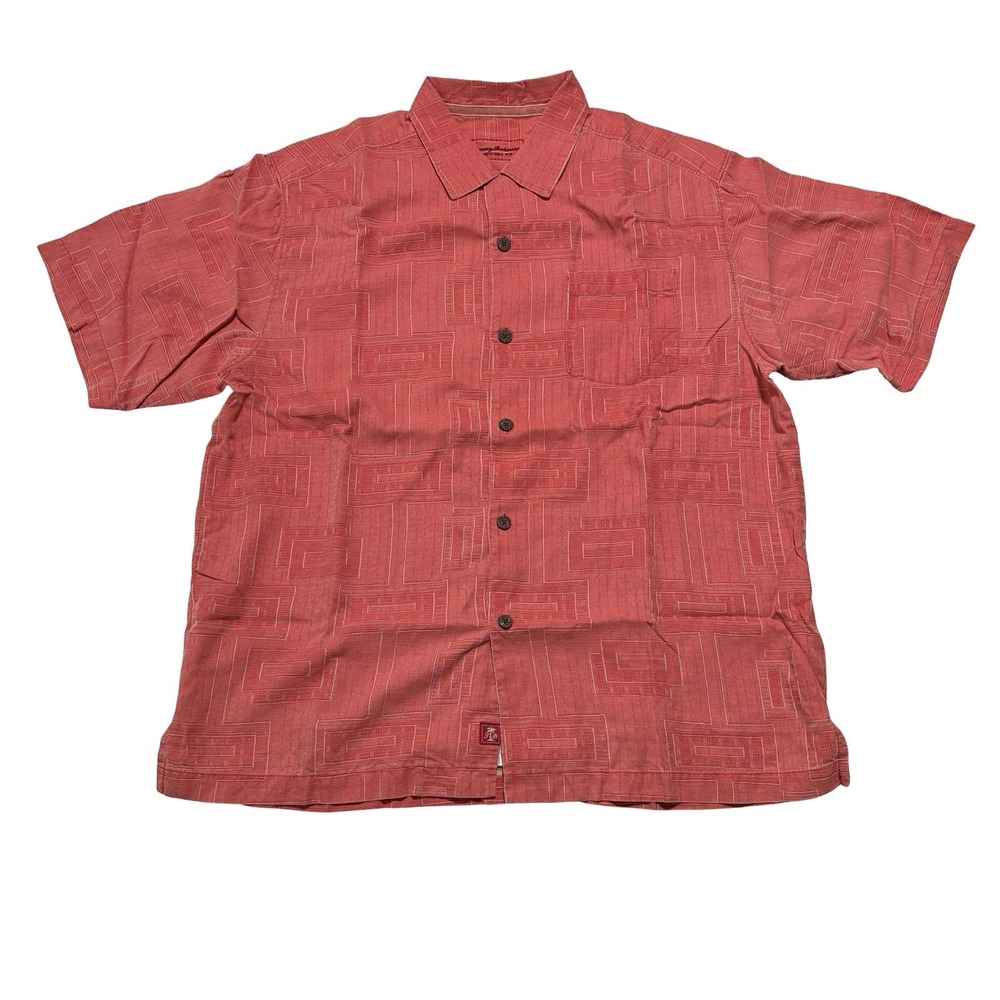 Tommy Bahama Men's Orange Camp Button Down Shirt Orange Size Large 23 x 28